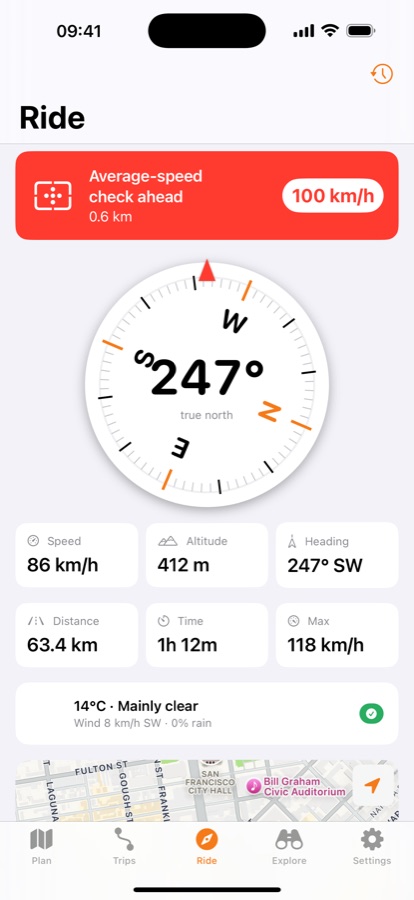 Ride screen and compass